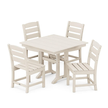 POLYWOOD Lakeside 5-Piece Farmhouse Trestle Side Chair Dining Set - Sand